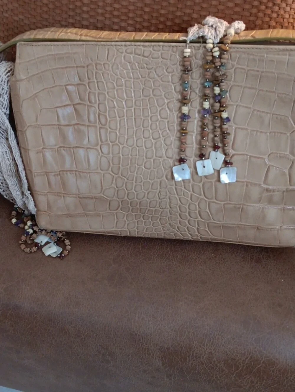 Sondra Roberts Croc-Embossed Shoulder Bag in Camel.